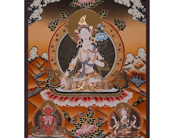 Traditionally Hand-Painted White Tara Thangka | Best Quality Tibetan Thangka | Religious Gifts | Sacred Buddhist Artwork | Spiritual Decor