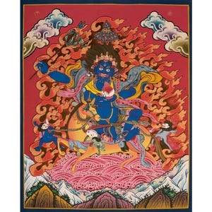 憤怒のヴァジュラパーニ・タンカ｜手描きのチベット仏教守護神画｜神聖
