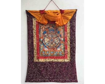 オリジナルの手描きの生命の輪タンカ（錦織り）｜輪廻｜仏教の瞑想の