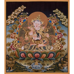 Heruka Vajrasattva Thangka: Yab Yum Deity Art with 24K Gold
