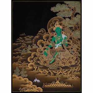 Shyama Tara Painting | Goddess of Compassion | Hand-Painted Green Tara Thangka | Mother of Liberation | Female Bodhisattva | Nakthang Style