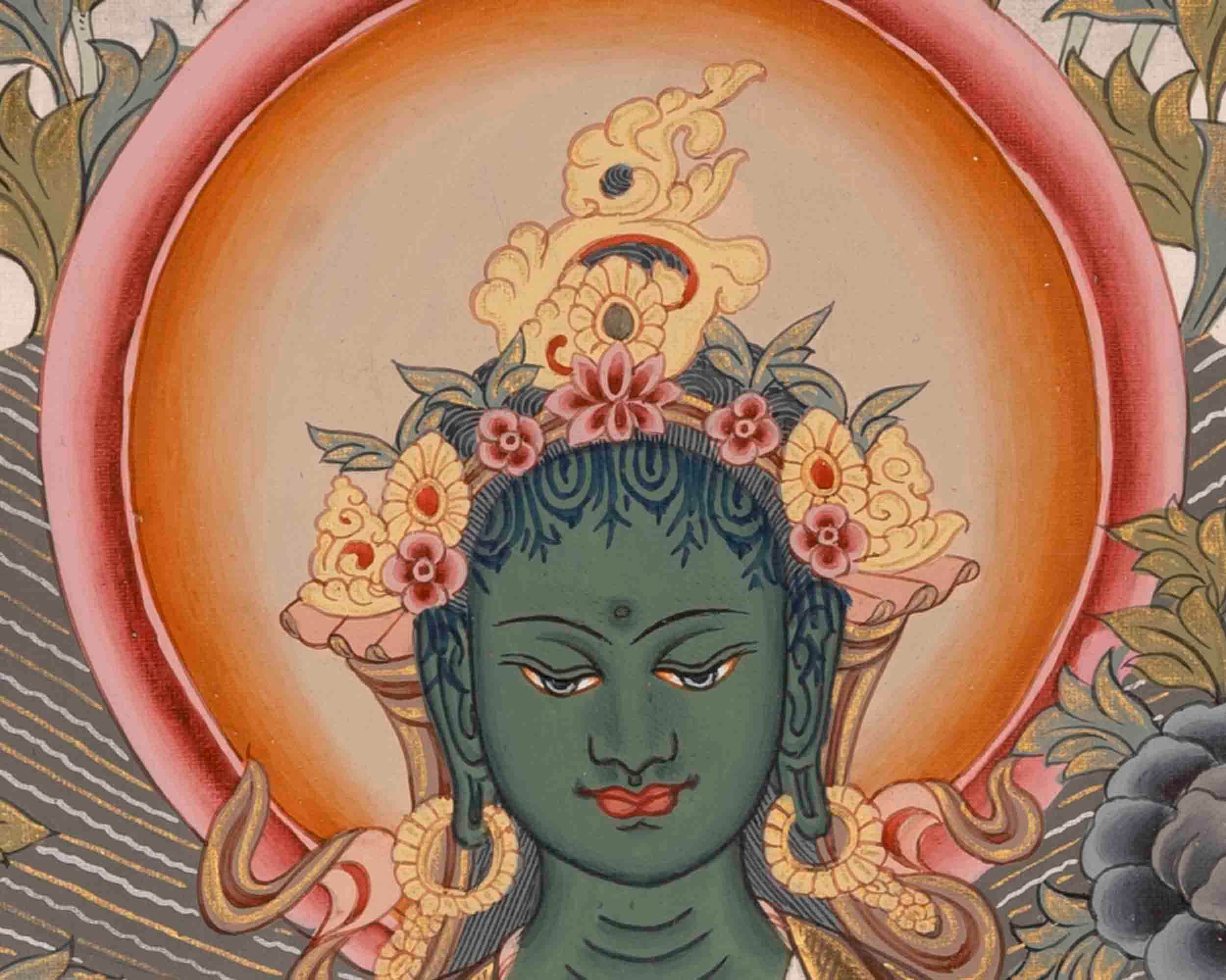 チベットタンカ 緑 多 羅 菩薩 絵画 緑ターラ菩薩のタンカ絵画