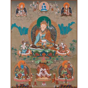 Second Buddha Guru Padmasambhava | Lotus-Born Master | Hand-Painted Tibetan Thangka | Wall Hanging | Vajrayana Buddhism | Meditation Artwork