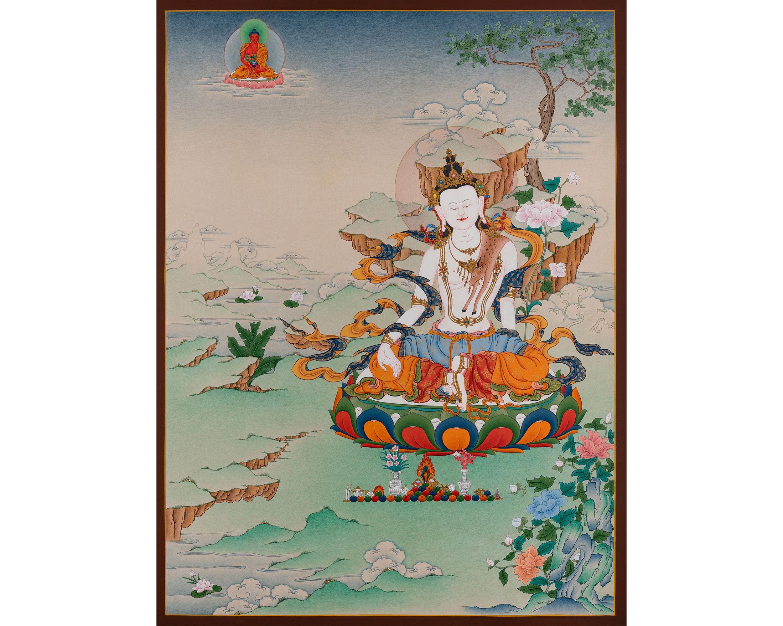 チェンレジグと阿弥陀仏タンカ |慈悲の菩薩 |光の仏陀 |観音菩薩 |仏教