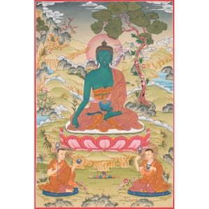 Medicine Buddha Thangka | Bhaisajyaguru Original Hand-Painted Tibetan Healing Art | Religious Painting | Spiritual Meditation | Home Decor