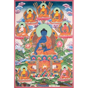 Original Hand Painted Thangka Of Medicine Buddha | Bhaisajyaguru Tibetan Healing Blue Buddha | Wall Hanging Yoga Meditation Canvas Art