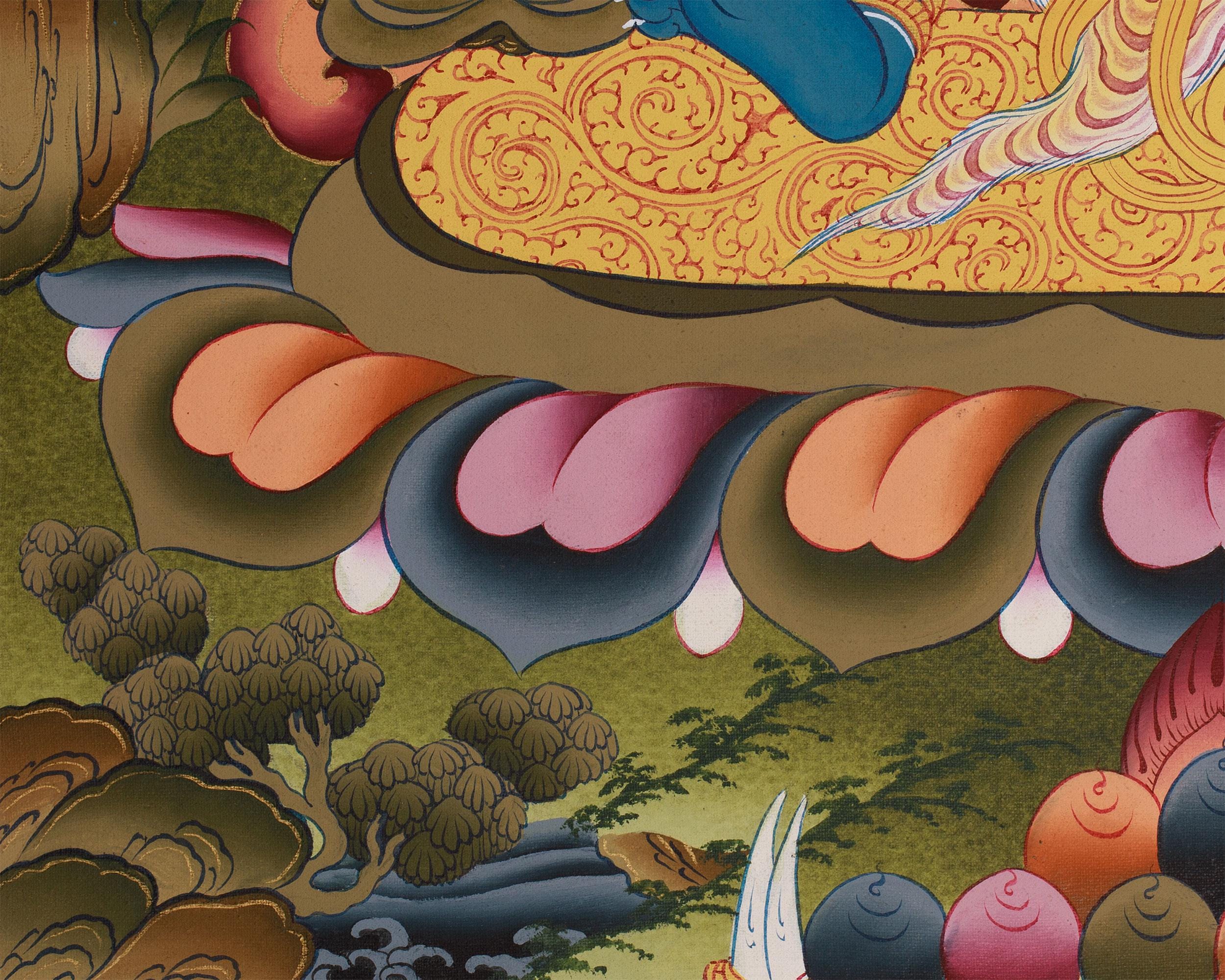 憤怒のヴァジュラパーニ・タンカ｜手描きのチベット仏教守護神画｜神聖