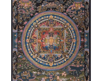 Hand-Painted Buddha Mandala Thangka: Tibetan Sacred Art with 24K Gold
