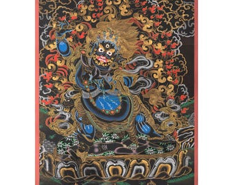 Handmade 21 Inch Vajrapani Thangka | Wrathful Buddha | Arts and Collectible | Buddhist Altar | Tibetan Buddhism | Spiritual Protection