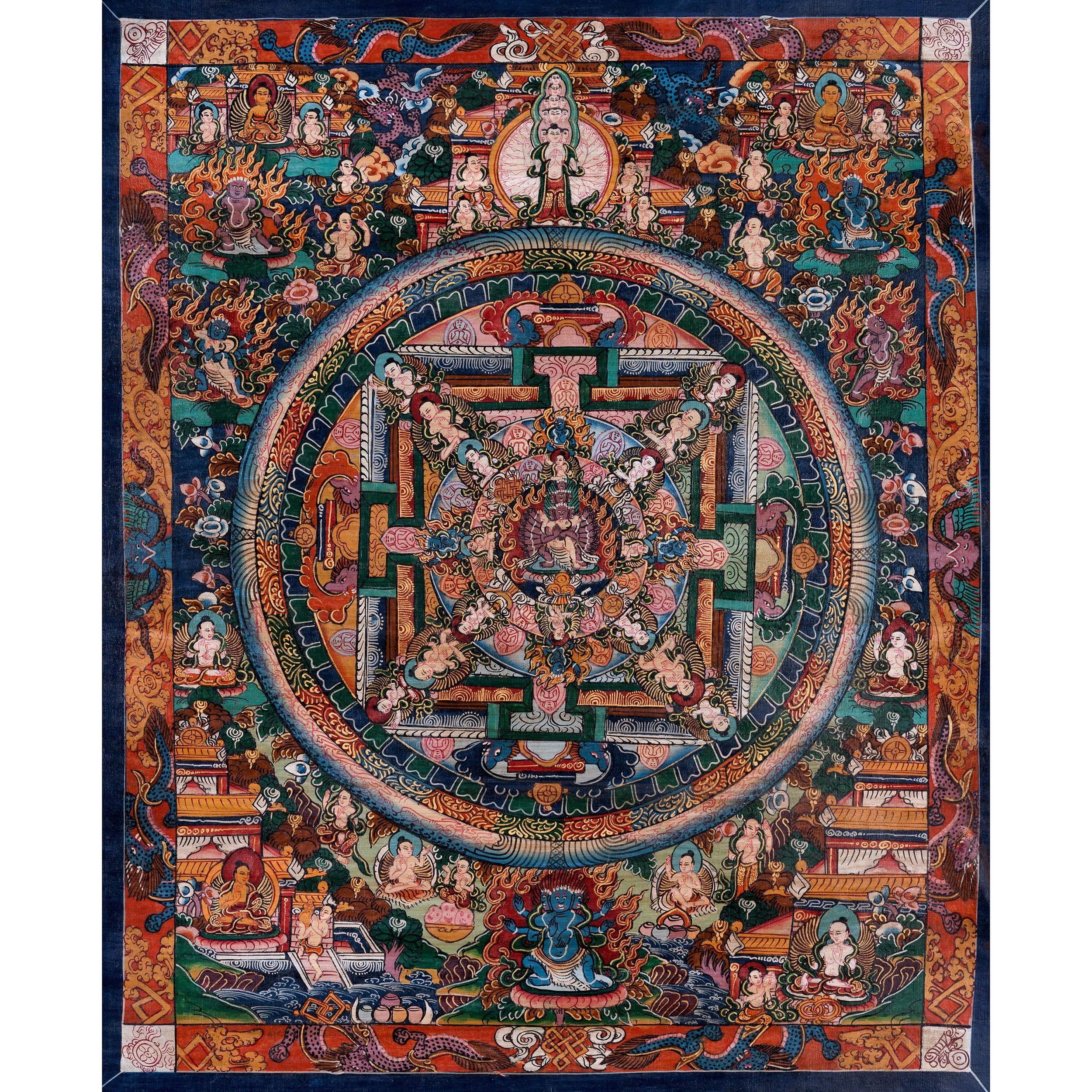 ヘルカ曼荼羅サンカ | オリジナル手描き仏教壁掛けアート | 壁装飾画
