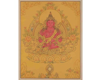 Amitayus Buddha Thangka Painting | Traditional Buddhist Arts | Tibetan Wall Hanging | Peace and Prosperity | Religious and Spiritual Gifts