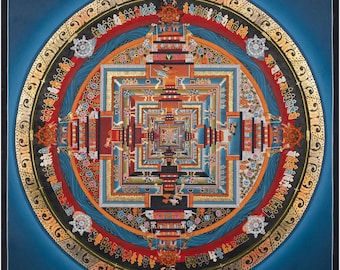 Kalachakra Mandala Thangka: 24K Gold tibetische buddhistische Kunst | Wandbehang | Traditionelle Kunst Wohnkultur | Meditations-Thangka
