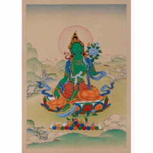 Goddess Green Tara Painting | Hand-Painted Shyama Tara Thanka | Sacred Tibetan Art | Mother of Liberation | Female Bodhisattva of Compassion