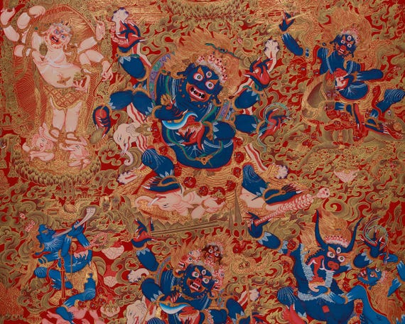 金守世士夫、手彩色版画(カッパ） 六臂のマハーカーラタンカ：金で装飾された守護神像 - Etsy 日本