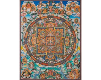 四臂観音菩薩 タンカ｜手描き・シルク仕立て額装｜チベット密教・守護