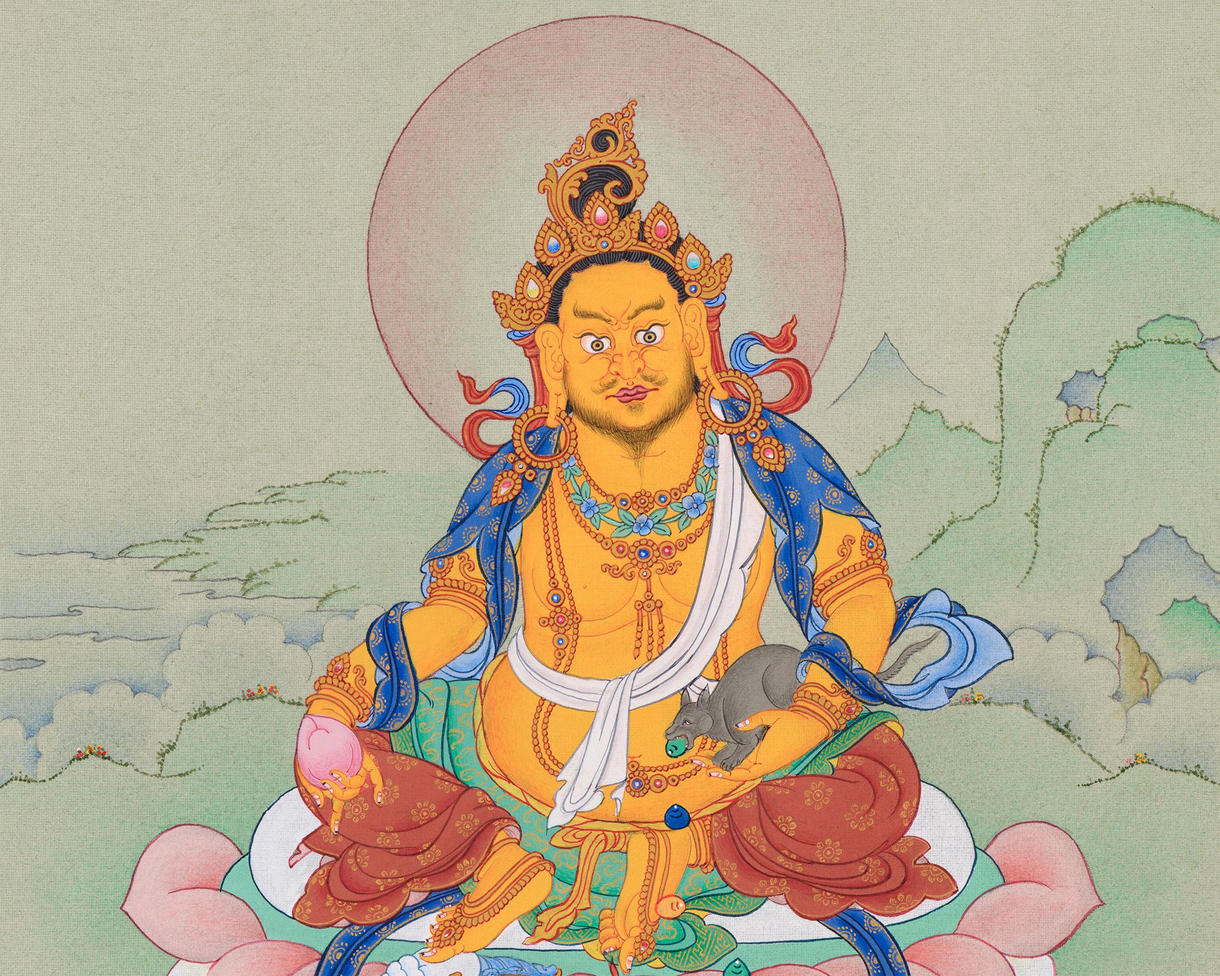 チベットタンカ　龍 チベットの小さなタンカ（黄龍の象嵌）｜繁栄と悟りをもたらす