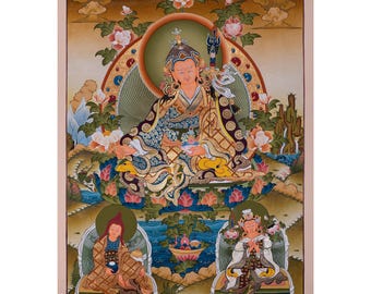 Pintura thangka de Guru Rinpoche, arte budista tibetano, colgante de pared hecho a mano