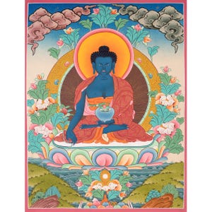 Medicine Buddha Thangka | Original Hand-Painted Tibetan Thanka | Religious Wall Decoration | Yoga Meditation | Spiritual Gifts |Zen Buddhism