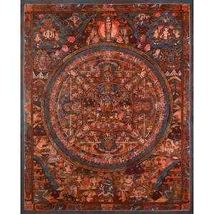 Hand-Painted Buddha Mandala Thangka: Tibetan Buddhist Art with 24K Gold