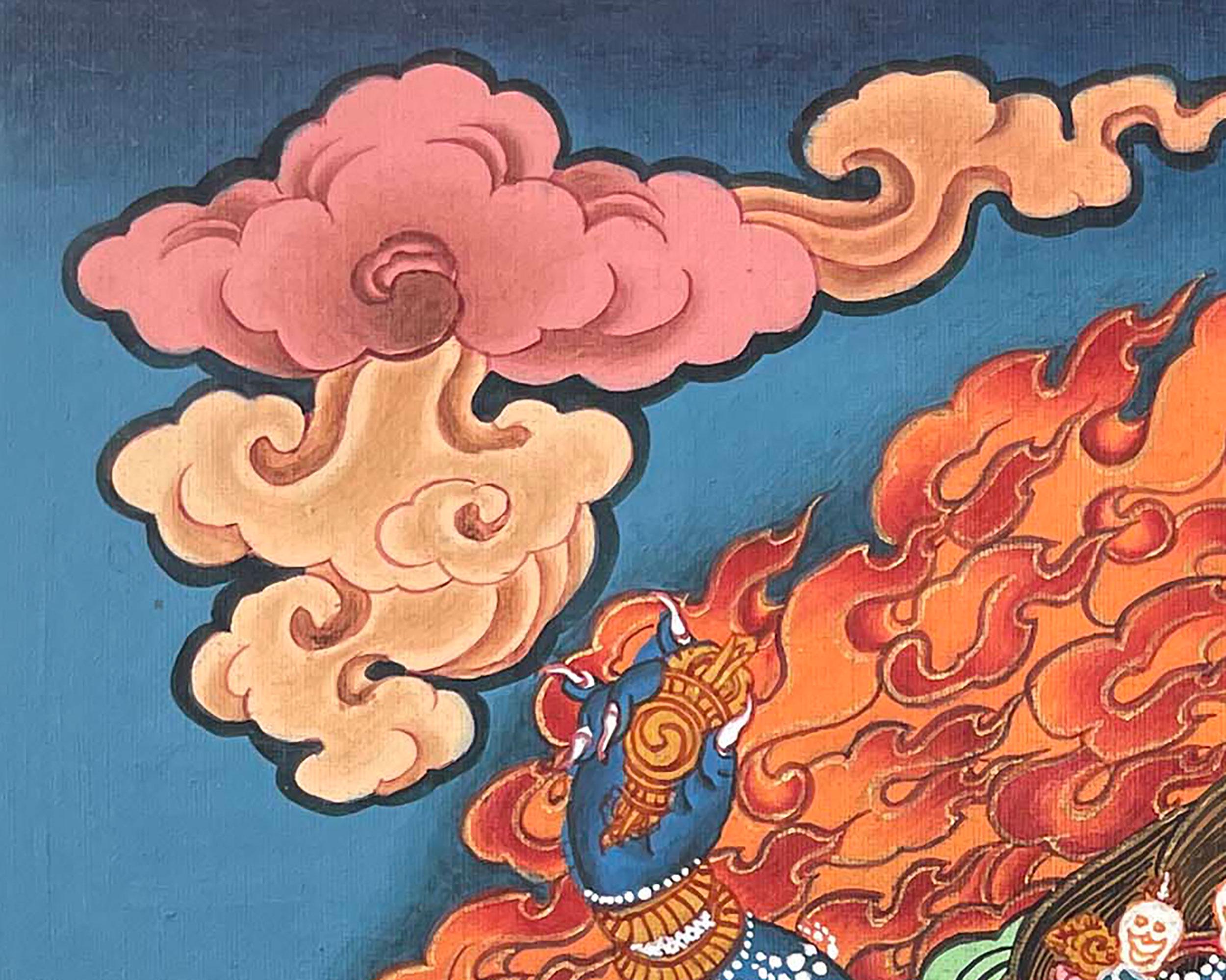 手作りのヴァジュラパーニ・タンカ｜チベット仏教絵画｜守護と霊力の