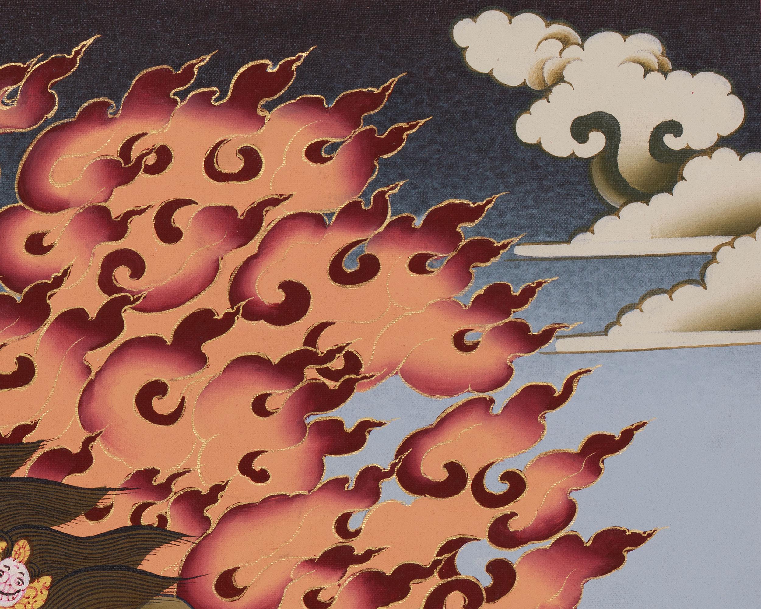 憤怒のヴァジュラパーニ・タンカ｜手描きのチベット仏教守護神画｜神聖