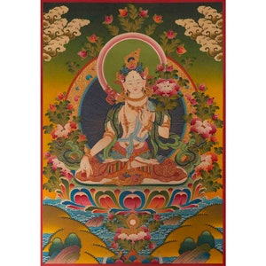 White Tara Thangka Painting | Original Hand-Painted Female Bodhisattva Art | Healing and Protector Deity | Tibetan Wall Hanging | Home Decor