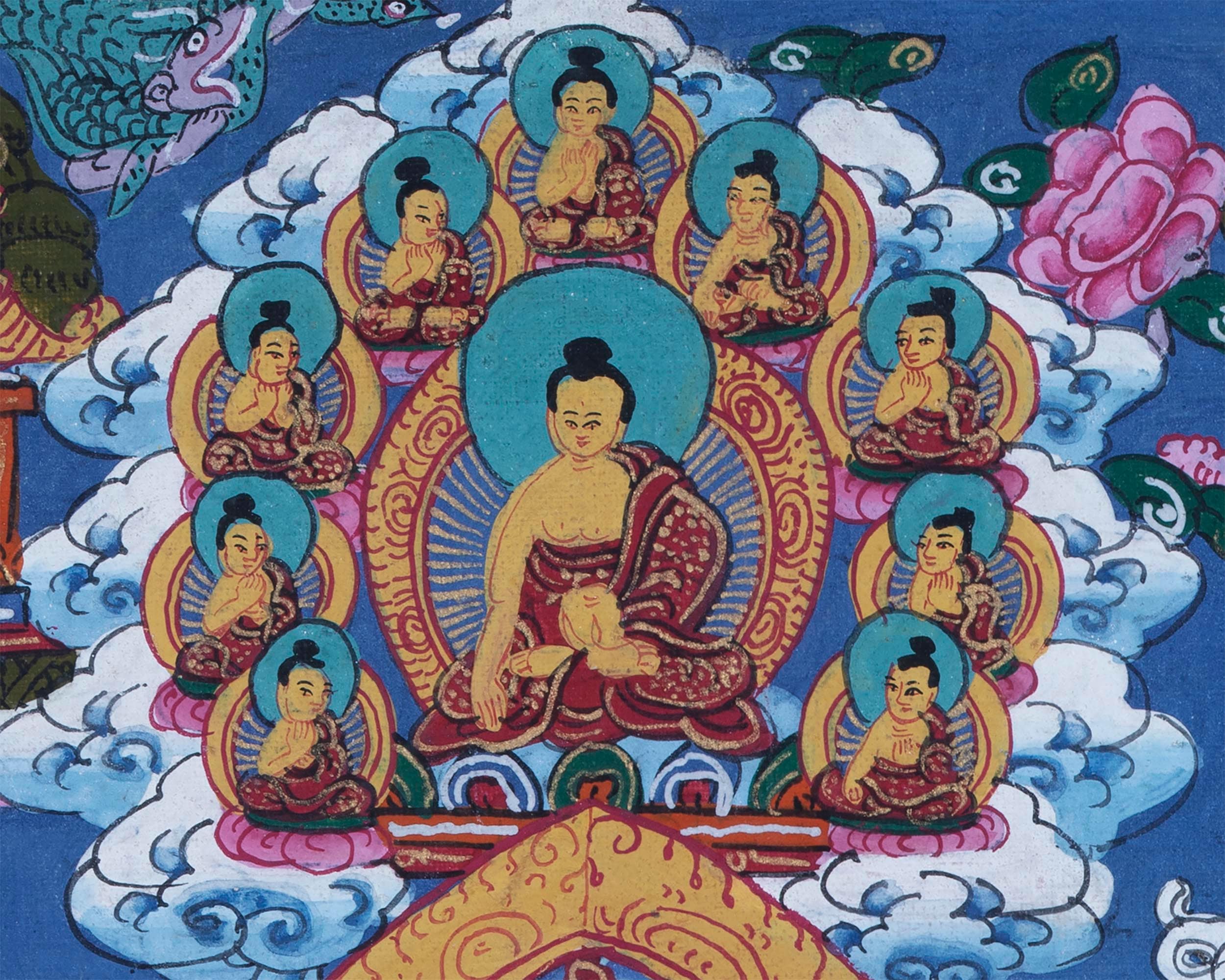 Gandhanra Thangka Tibetano Shakyamuni Albero Del Rifugio - Arazzo Sacro Con Stampa Dorata - Meditazione E Decorazione Zen - 2