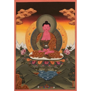 Amitabha Buddha Thangka: Hand-Painted 24K Gold Tibetan Art