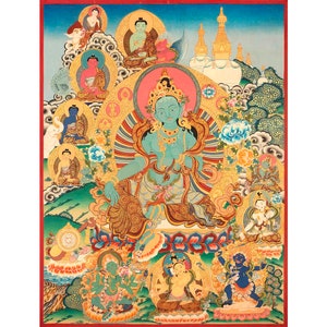 Vintage Divine Mother Goddess Green Tara Buddhist Thangka |  Fine Himalayan Art, For Home Decoration and Shrine | Tibetan Traditions Art