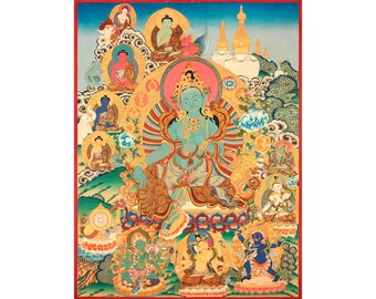 錦織のヴィンテージ仏陀曼荼羅｜チベットのタンカ絵画｜希少な