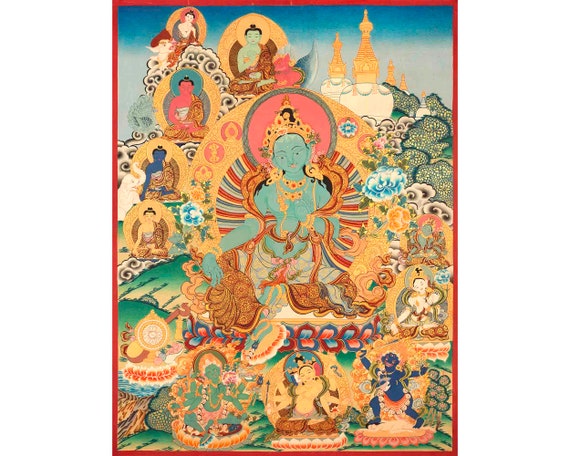 ヴィンテージの緑ターラ菩薩画｜ドルマ女神アート｜チベット仏教の