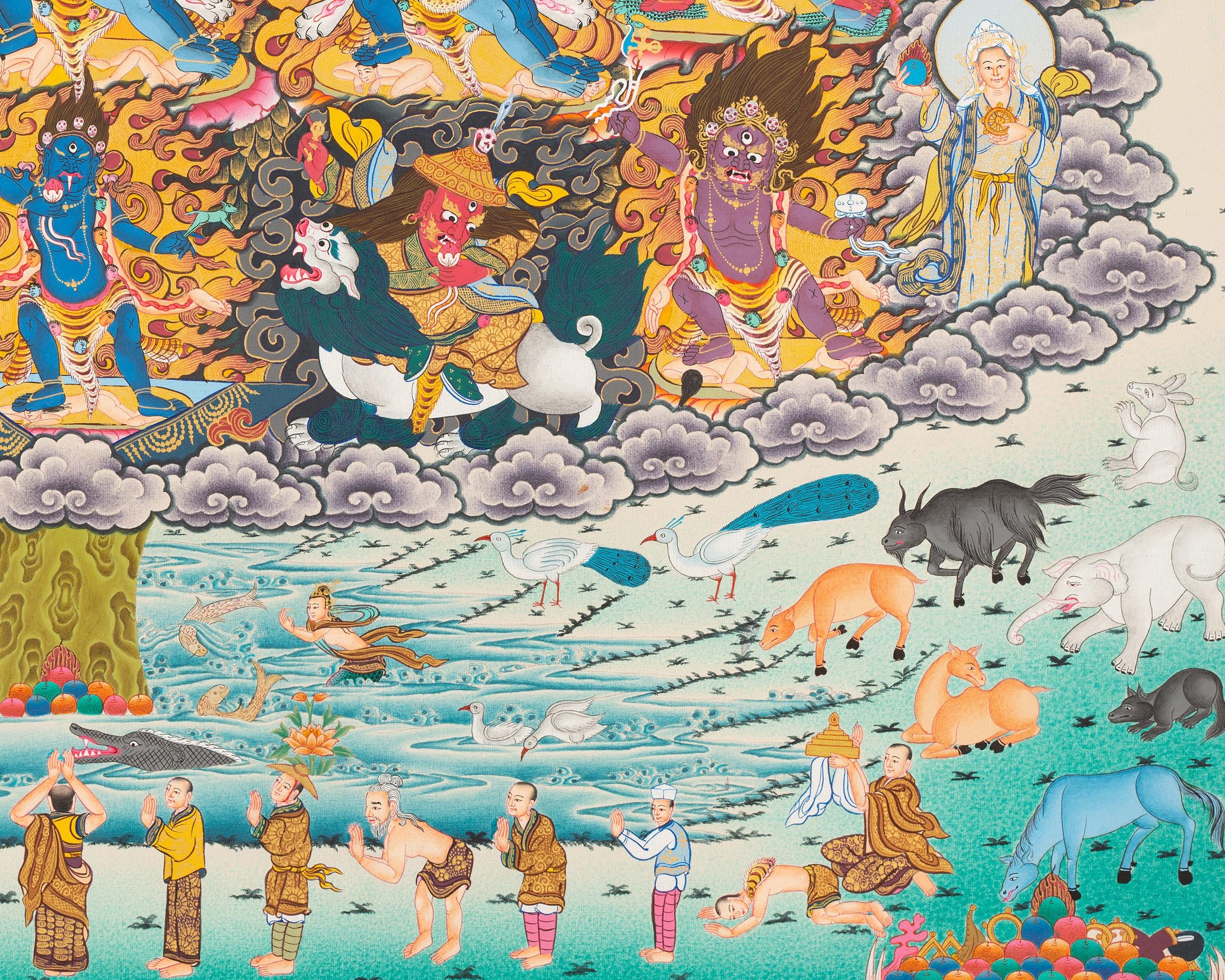 Guru Rinpoche Refuge Tree Thangka Cotton Canvas Print | Nyingma