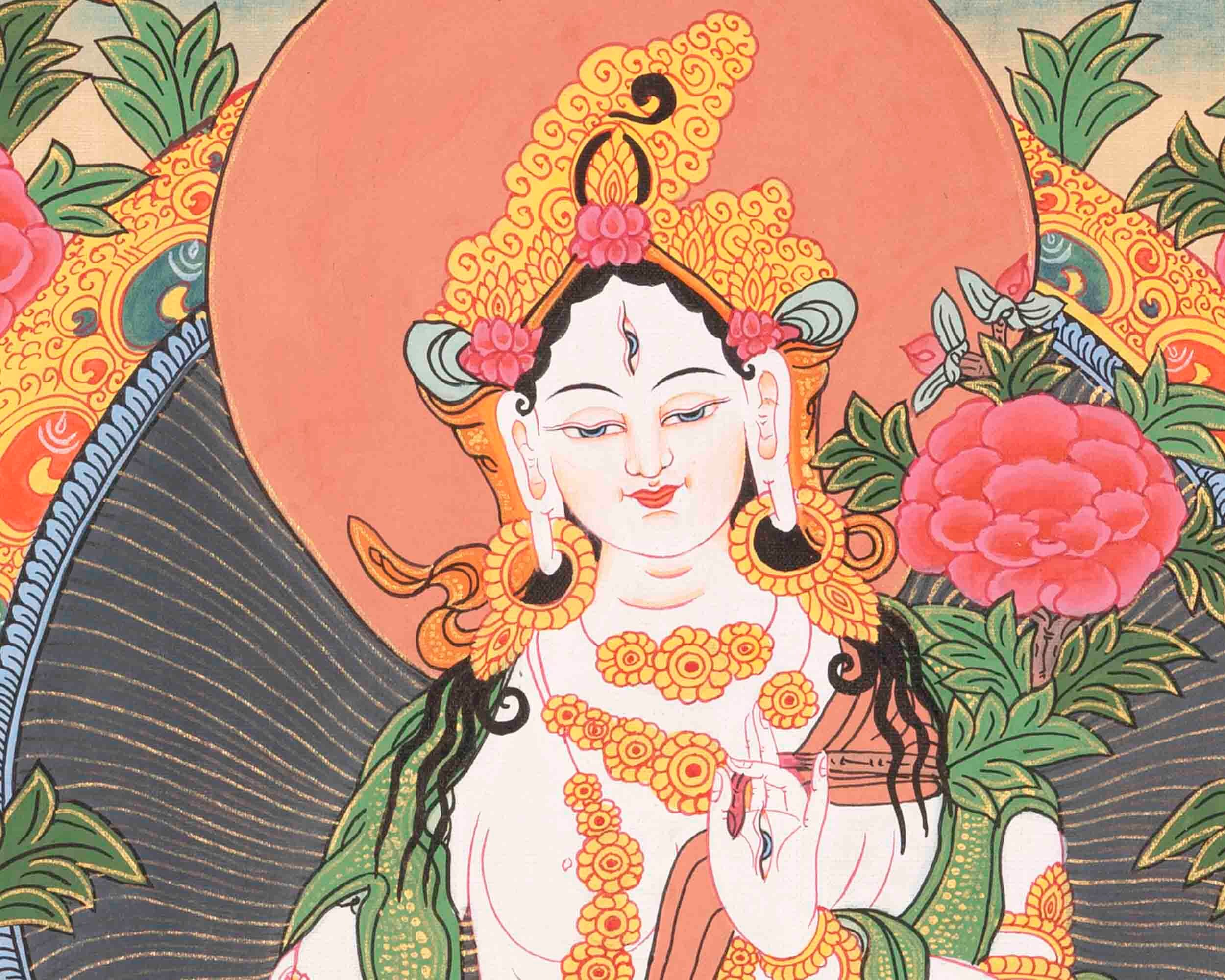 Dragon Border Shakyamuni Buddha and White Tara Thangka | Buddhist