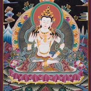 Vajrasattva Shakti Thangka | Hand-Painted Himalayan Arts | Dorje Sempa Painting | Tibetan Wall Hanging | For Shrine Room | Spiritual Gifts
