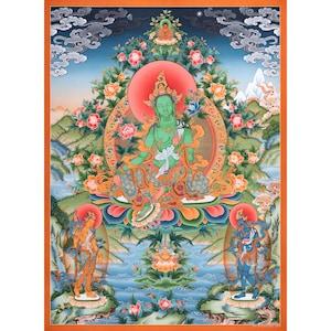 Green Tara Thangka Print | Goddess Of Compassion | Mother Tara For Meditation | Traditional Print | Religious Art of Dölma Jang | Gift Ideas