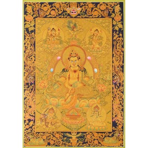 5 Dzambalas Thangka Print | Tibetan Wealth Deities Art | Buddhist Prosperity & Abundance Wall Decor | Spiritual Dzambala Artwork for Altar