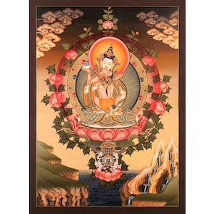 Vajrasattva Shakti Thangka | Tibetan Dorje Sempa Yab Yum Painting | Colorful Buddhist Deity | Traditionally Hand-Painted 24K Gold Figure Art