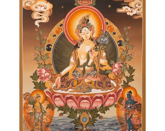 ホワイトターラタンカ チベット美術 | 仏教の神々 ホワイトターラ