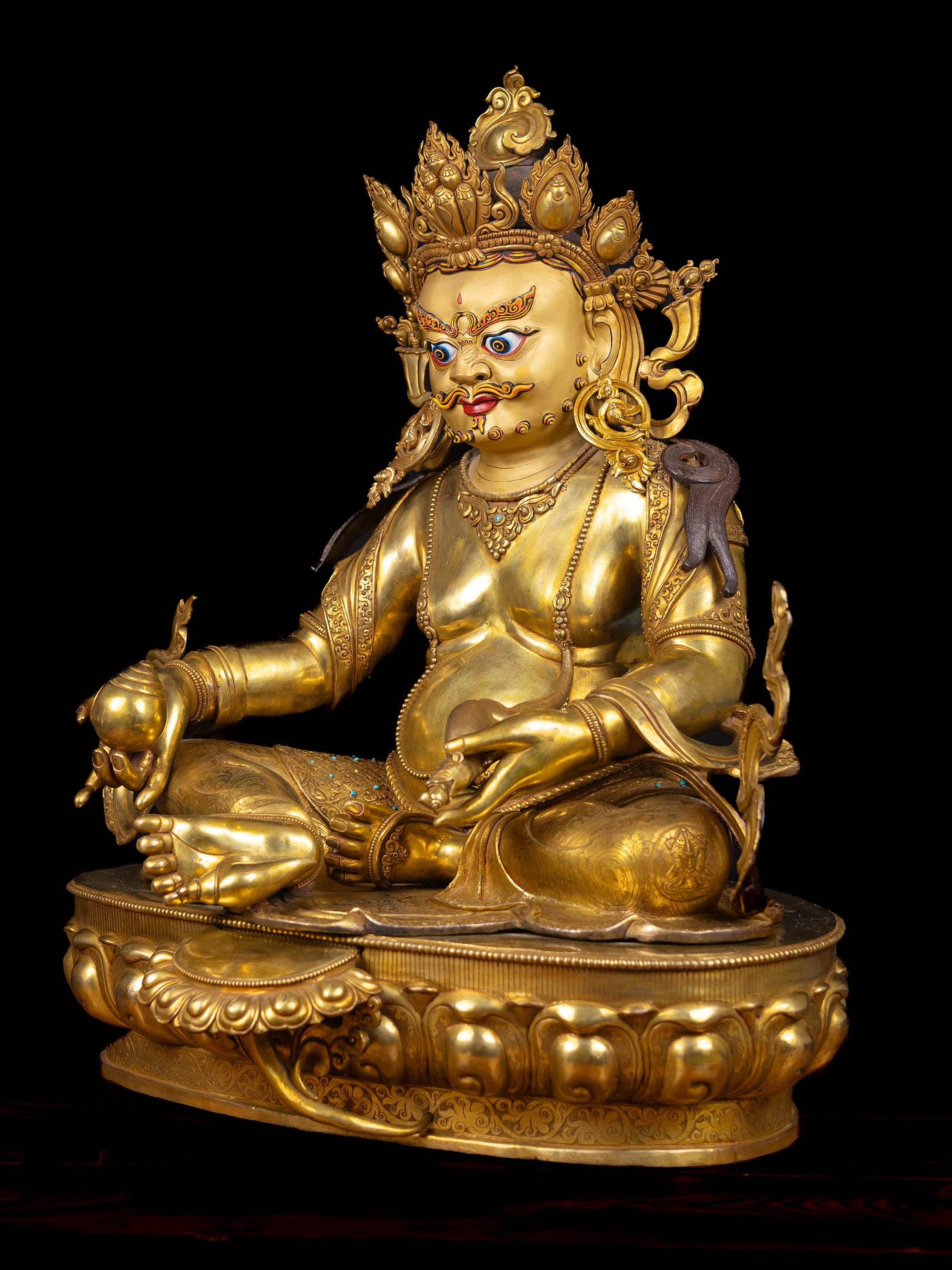 ヒマラヤの黄金のジャンバラ像｜チベットの富の神｜繁栄と守護を祈願