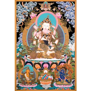 Vajrasattva Shakti Thangka | Tibetan Dorje Sempa Yab Yum Painting | Traditionally Hand-Painted 24K Gold Figure Art | Wall Hanging Decor
