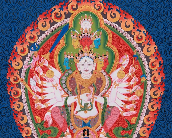 Goddess Siddhi Lakshmi (purnachandi) Thangka | Multi-headed