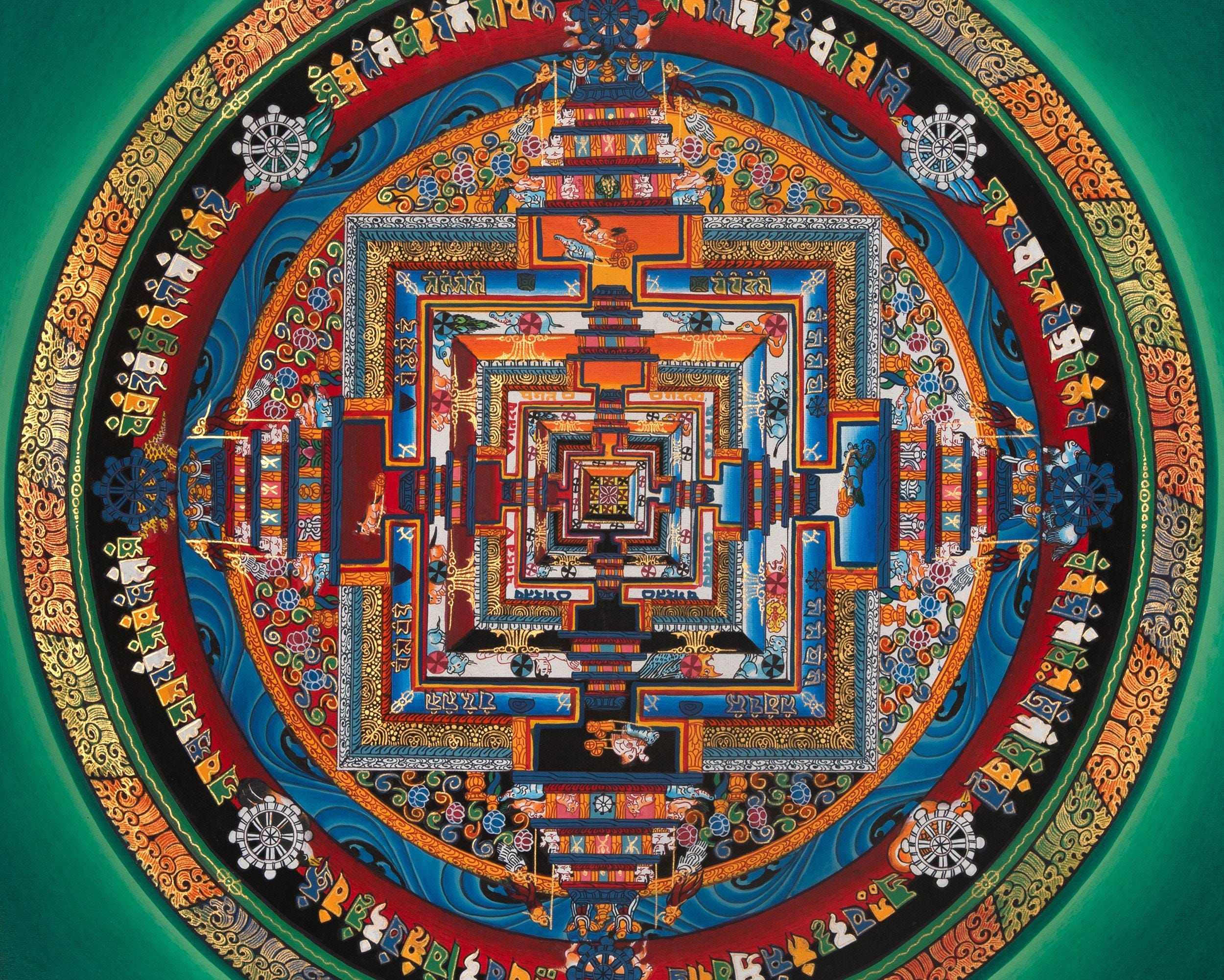 Kalachakra Mandala Thangka Painting, Buddhist Wall Art, Tibetan