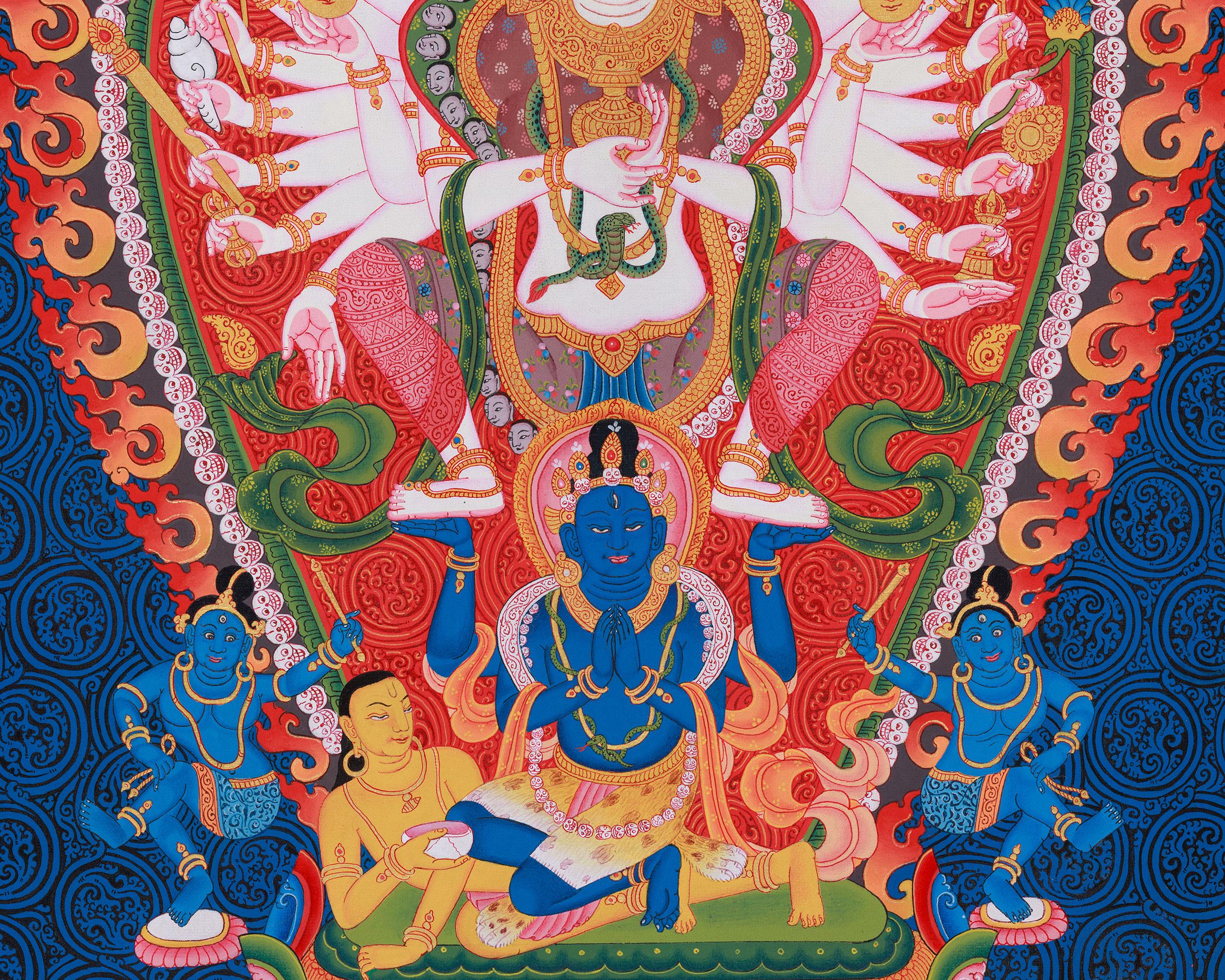 Goddess Siddhi Lakshmi (purnachandi) Thangka | Multi-headed