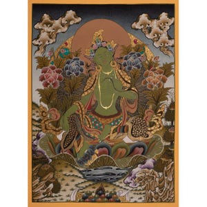 Original Hand-Painted Green Tara Thangka | Female Bodhisattva | Tibetan Buddhism Arts | Buddhist Religious Painting | Spiritual Practice