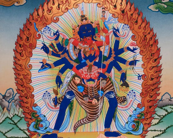 Hand-painted Chakrasamvara Thangka | Wrathful Yidam With
