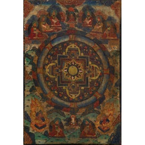 Vintage Buddha Mandala Thangka: Hand-Painted Tibetan Buddhist Art
