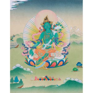 Green Tara Thangka: Hand-Painted Arya Tara, 24K Gold, Karma Gadri Style