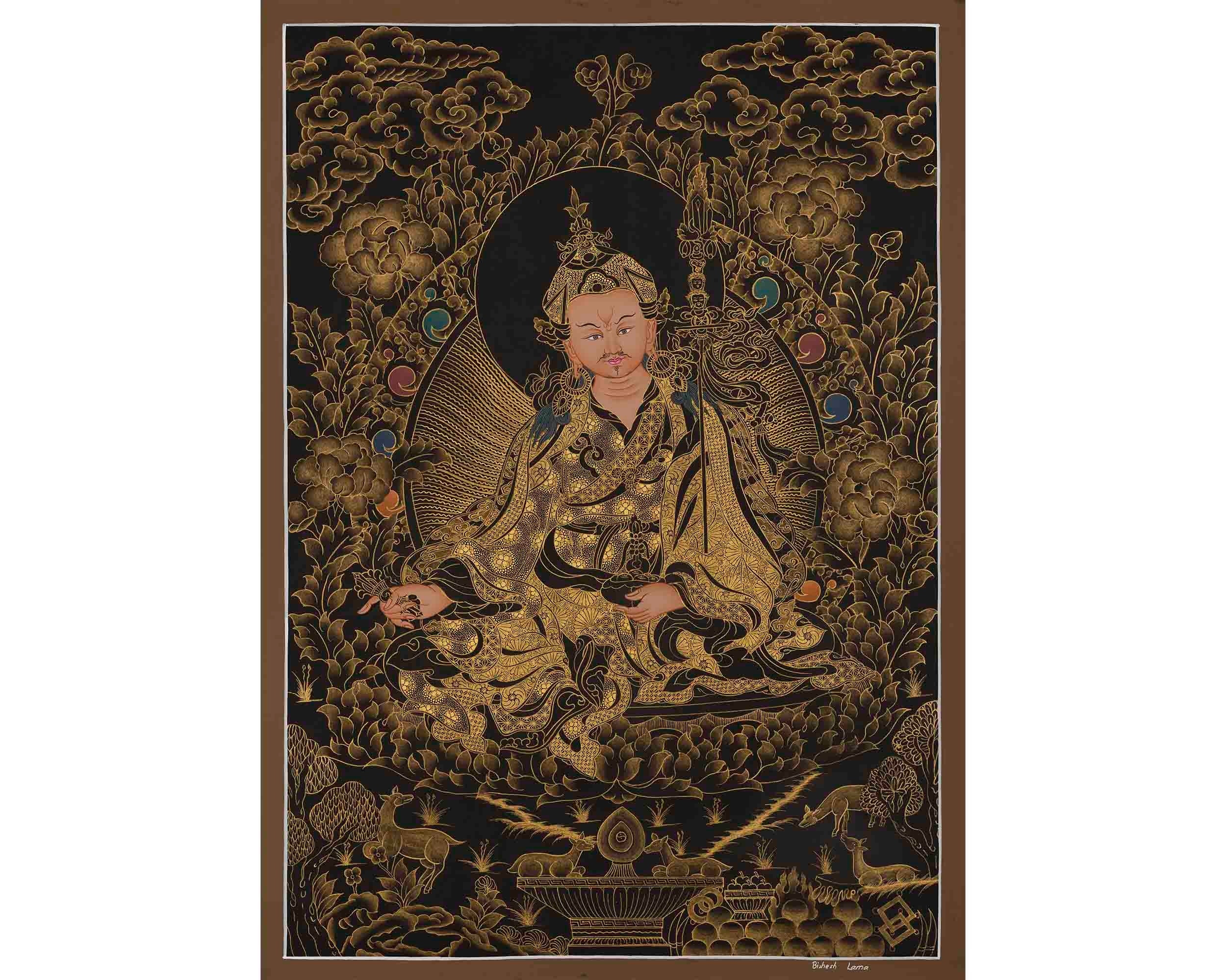 チベット　タンカ　グルリンポチエの仏画 海】タンカ チベット仏教 絹本 仏画 仏教美術 複製品_01 横約