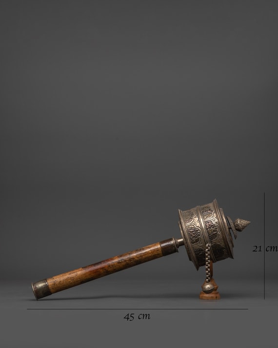 ヴィンテージ チベット ハンドスピナー 祈りの輪 | 銅と木製のボディ