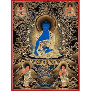 Blue Medicine Buddha Thangka | Bhaisajyaguru Painting | Healing Buddha | Tibetan Bodhisattva Art | Buddhist Painting | Religious Gifts